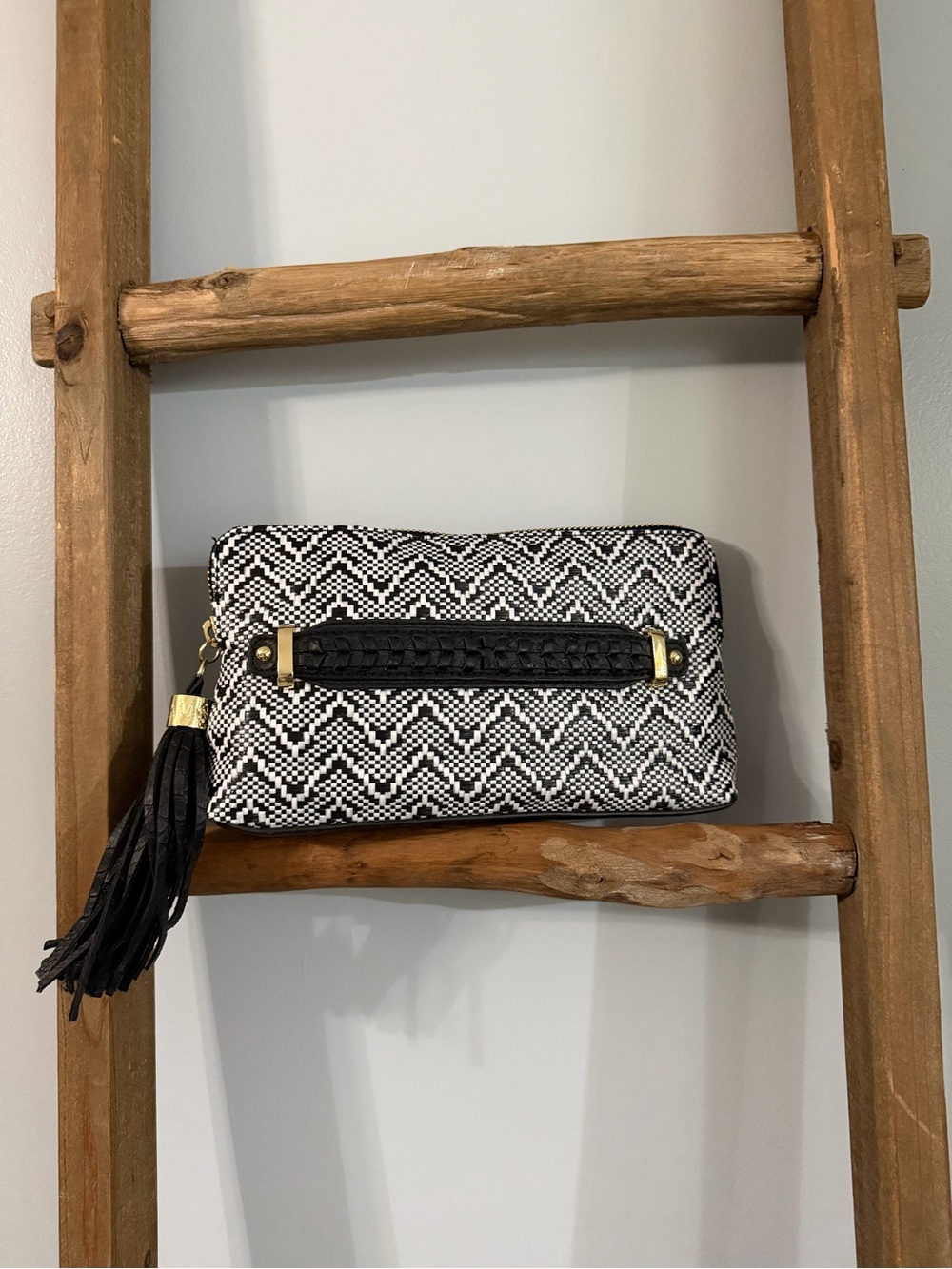 Sam & Libby Black and White Woven Chevron Wristlet Clutch